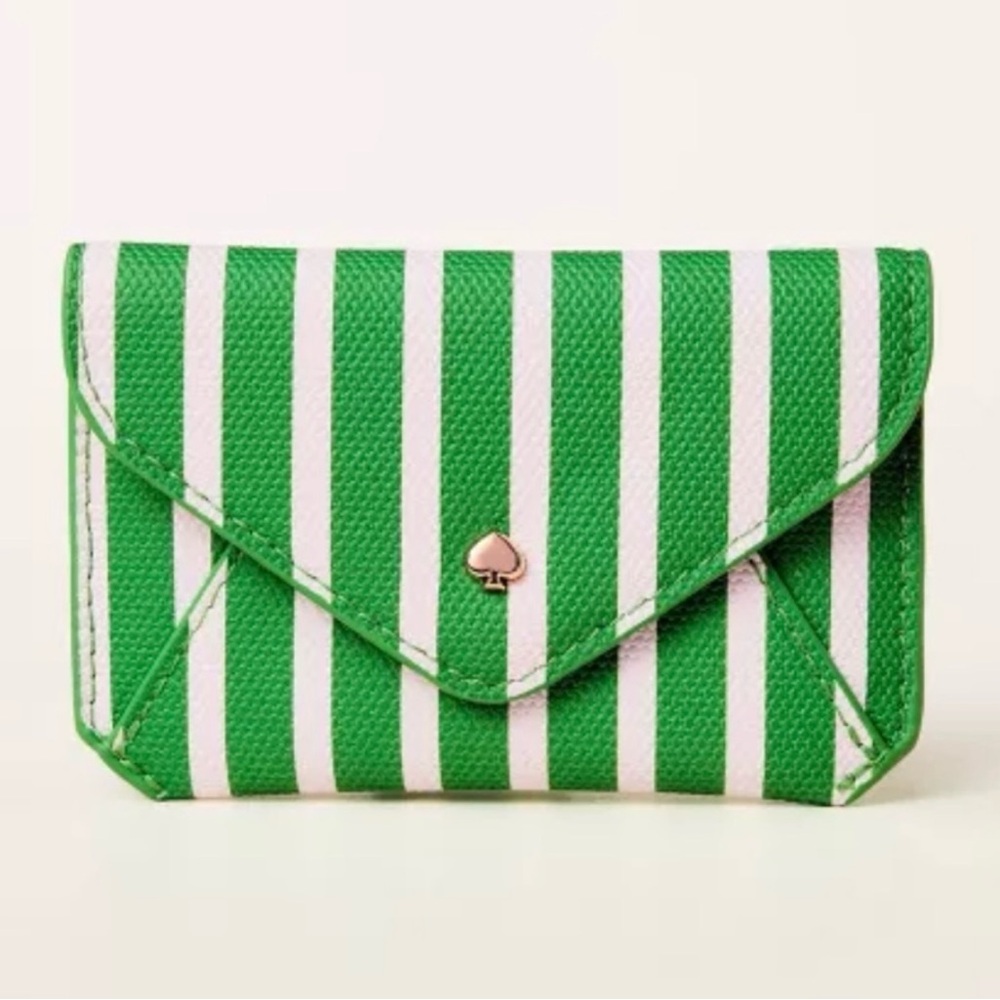 Kate Spade Green and White Striped Wallet